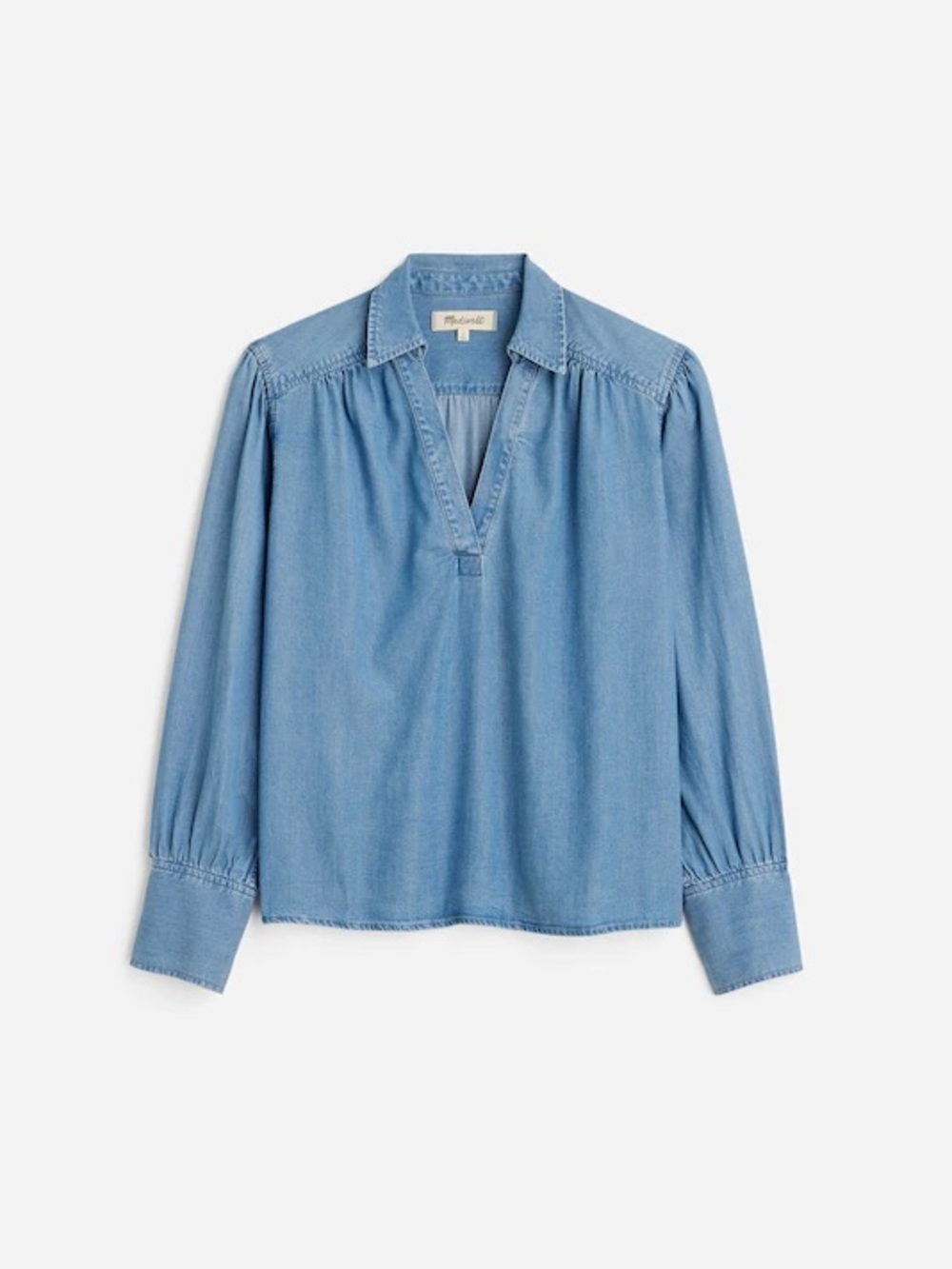 Madewell Chambray Easy Y-Neck Button-Up Shirt in Ritch Wash